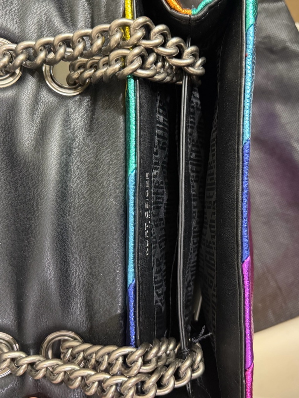 Kurt Geiger Rainbow Metallic Diagonal Stripe Shoulder Bag - Picture 4 of 4